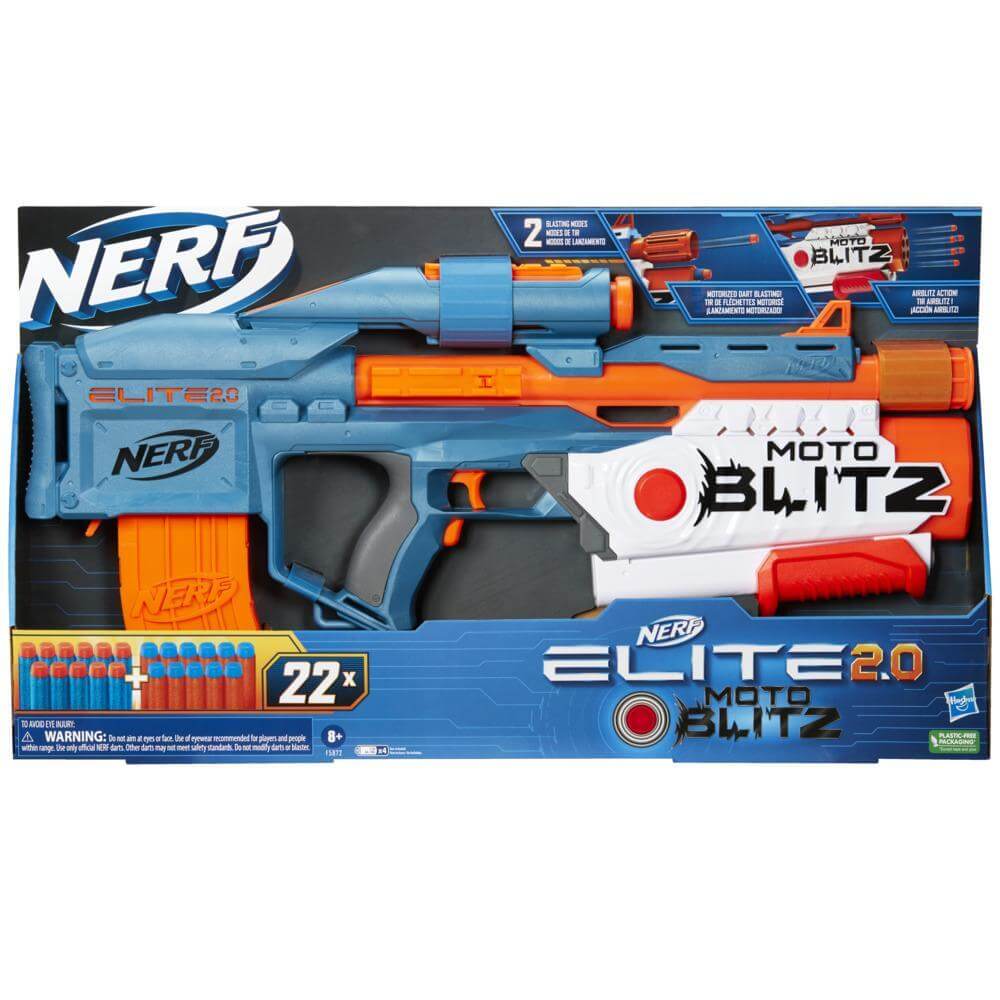 Nerf Elite 2.0 Moto Blitz, Motorized 10-Dart Blasting, 6 Darts at